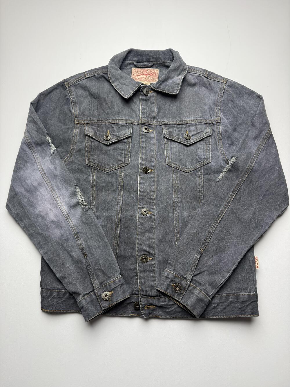 Brooklyn Cloth Jacket Mens Medium Gray Denim Button Biker Trucker Distressed